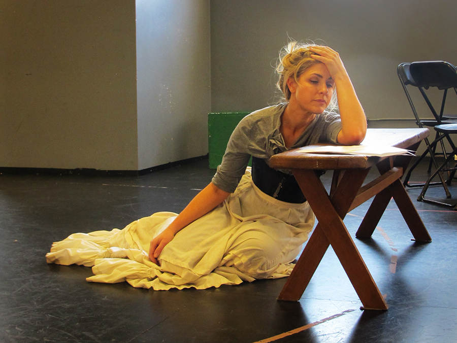 Emily Grogan rehearses a scene from Anna Karenina; photo by Shannon Erickson.