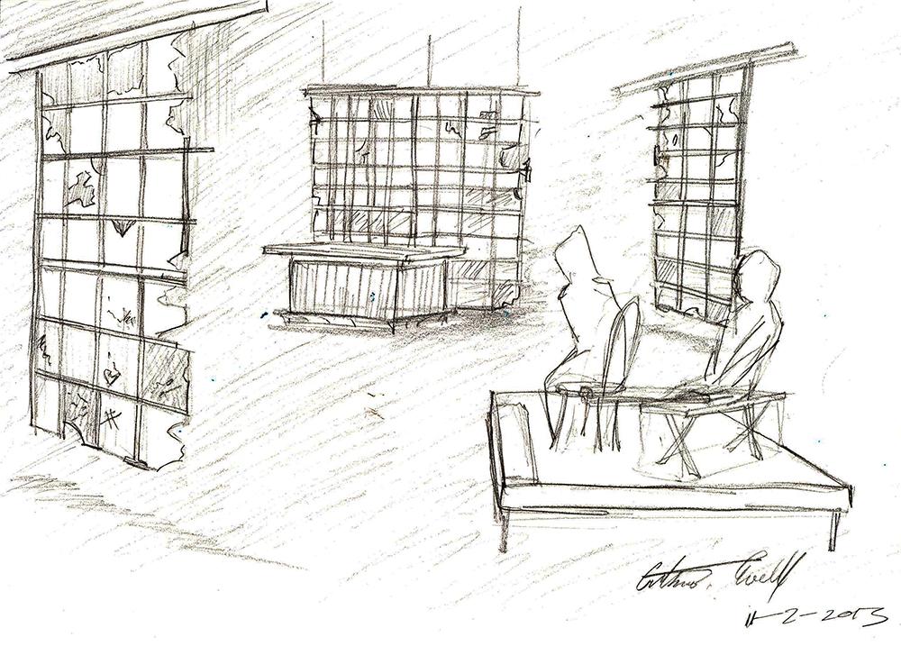 The Jesus' Son set, sketched by Cornell